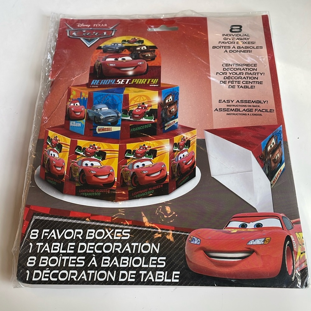Disney CARS CENTERPIECE/FAVOR boxes 8 count- party lightning mcqueen
